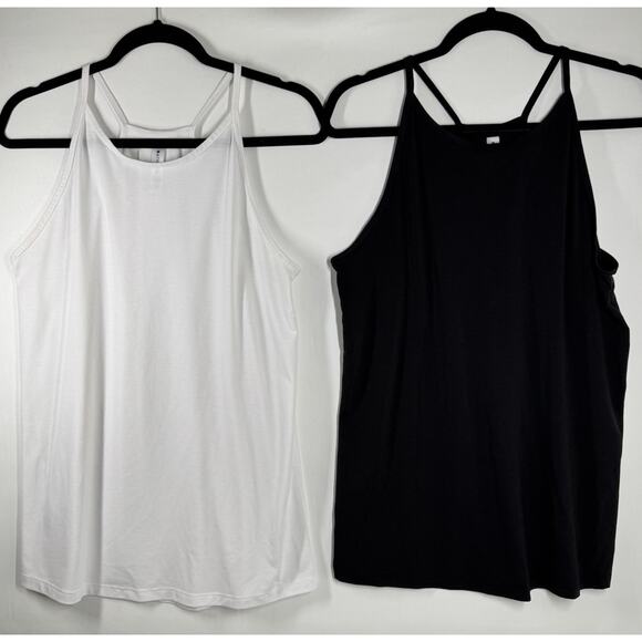 Athleta Yin Tank Top Womens Size Medium Set 2 Racerback High Neck Sheer Stretch - Picture 1 of 6